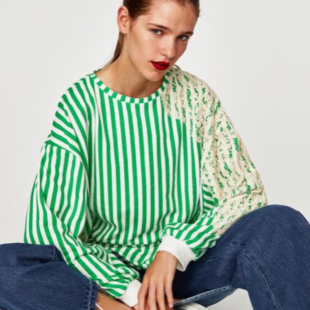 Zara Oversized top shirt White Green size S - Picture 4 of 8